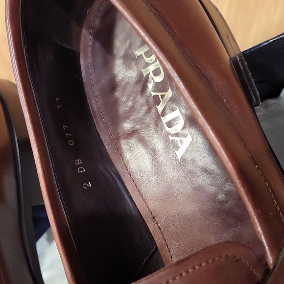 PRADA Brown Leather Penny Loafers 2DB077 Size 11 - Picture 2 of 8